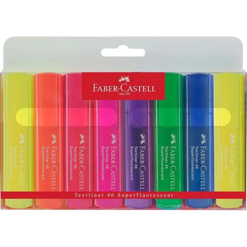 Faber-Castell Textliner 46 Superfluorescente Pack de 8 Marcadores Fluorescentes - Punta Biselada - Trazo entre 1mm y 5mm - Tinta
