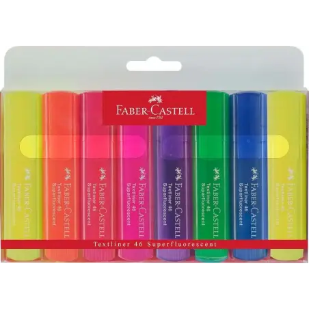 Faber-Castell Textliner 46 Superfluorescente Pack de 8 Marcadores Fluorescentes - Punta Biselada - Trazo entre 1mm y 5mm - Tinta