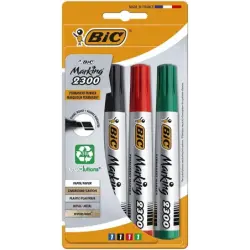 Bic Marking 2300 Ecolutions Pack de 4 Rotuladores Permanentes - Punta Biselada - Tinta con Base de Alcohol - Ecologico - Colores