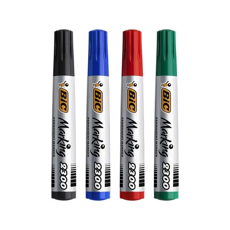 Bic Marking 2300 Ecolutions Pack de 4 Rotuladores Permanentes - Punta Biselada - Tinta con Base de Alcohol - Ecologico - Colores