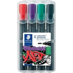 Staedtler Lumocolor 352 Pack de 4 Marcadores Permanentes - Secado Rapido - Practico Estuche de Sobremesa - Colores Rojo, Morado,
