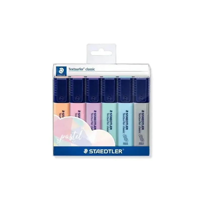 Staedtler Textsurfer Classic 364 Pack de 6 Marcadores Fluorescentes - Secado Rapido - Trazo 1 - 5mm Aprox - Colores Pastel Surti