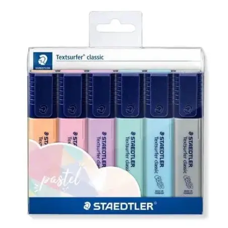 Staedtler Textsurfer Classic 364 Pack de 6 Marcadores Fluorescentes - Secado Rapido - Trazo 1 - 5mm Aprox - Colores Pastel Surti