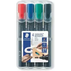 Staedtler Lumocolor 352 Pack de 4 Marcadores Permanentes - Secado Rapido - Practico Estuche de Sobremesa - Colores Rojo, Azul, V