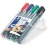 Staedtler Lumocolor 352 Pack de 4 Marcadores Permanentes - Secado Rapido - Practico Estuche de Sobremesa - Colores Rojo, Azul, V