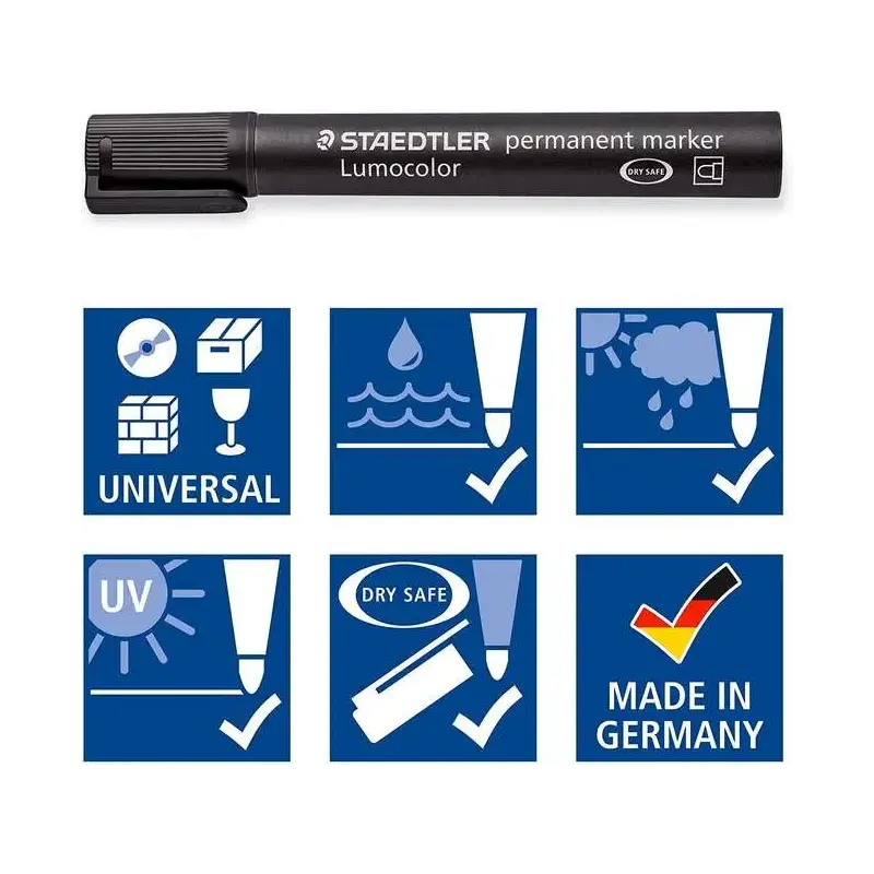 Staedtler Lumocolor 352 Pack de 4 Marcadores Permanentes - Secado Rapido - Practico Estuche de Sobremesa - Colores Rojo, Azul, V