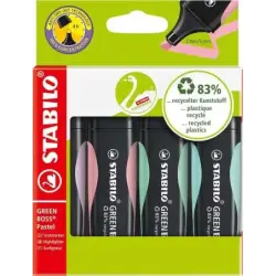 Stabilo Green Boss Pastel Pack de 4 Marcadores Fluorescentes - Fabricado con un 83% de Plastico Reciclado - Trazo entre 2 y 5mm