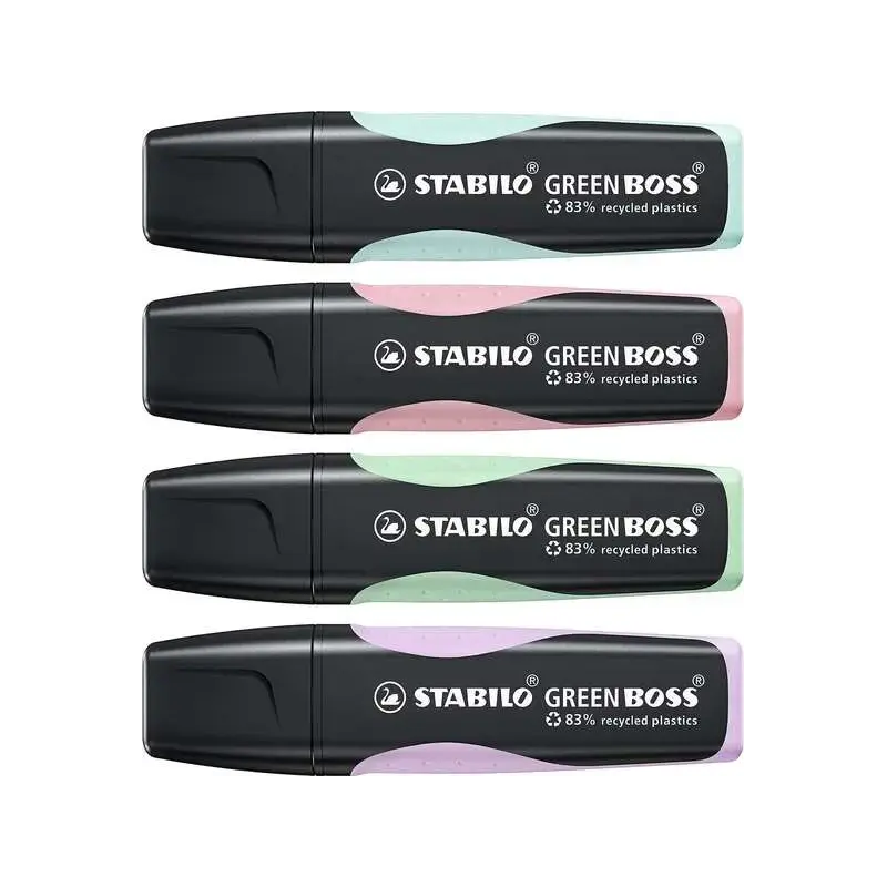 Stabilo Green Boss Pastel Pack de 4 Marcadores Fluorescentes - Fabricado con un 83% de Plastico Reciclado - Trazo entre 2 y 5mm