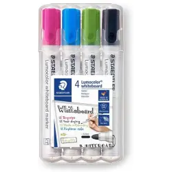 Staedtler Lumocolor 351 Pack de 4 Marcadores para Pizarra Blanca - Secado Rapido - Colores Surtidos | Ahorro Imprimiendo