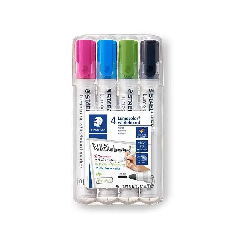 Staedtler Lumocolor 351 Pack de 4 Marcadores para Pizarra Blanca - Secado Rapido - Colores Surtidos | Ahorro Imprimiendo