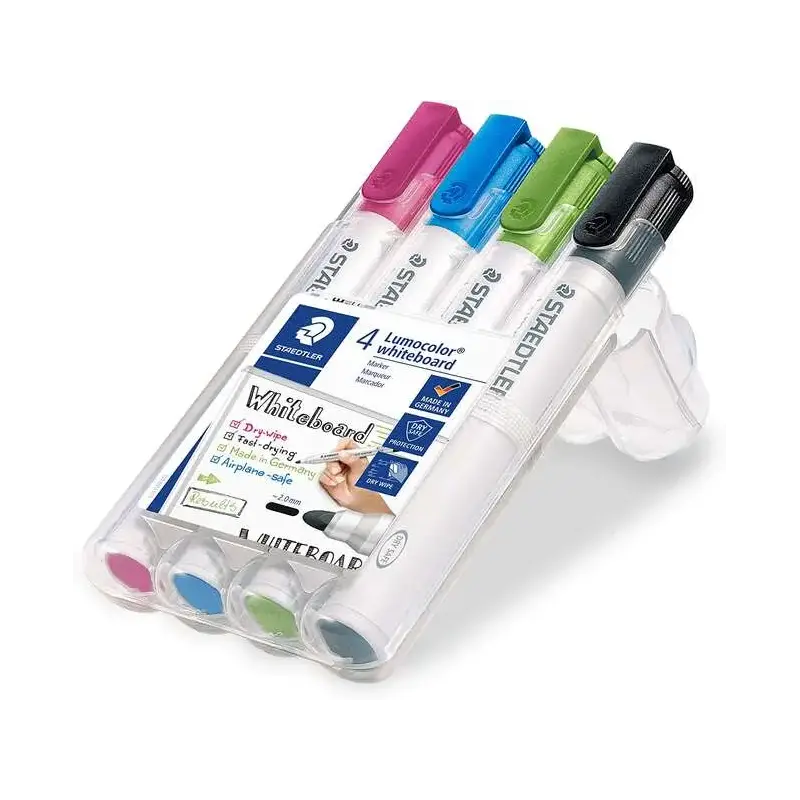 Staedtler Lumocolor 351 Pack de 4 Marcadores para Pizarra Blanca - Secado Rapido - Colores Surtidos | Ahorro Imprimiendo