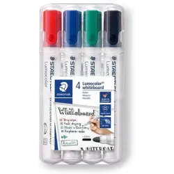 Staedtler Lumocolor 351 Pack de 4 Marcadores para Pizarra Blanca - Secado Rapido - Colores Surtidos | Ahorro Imprimiendo