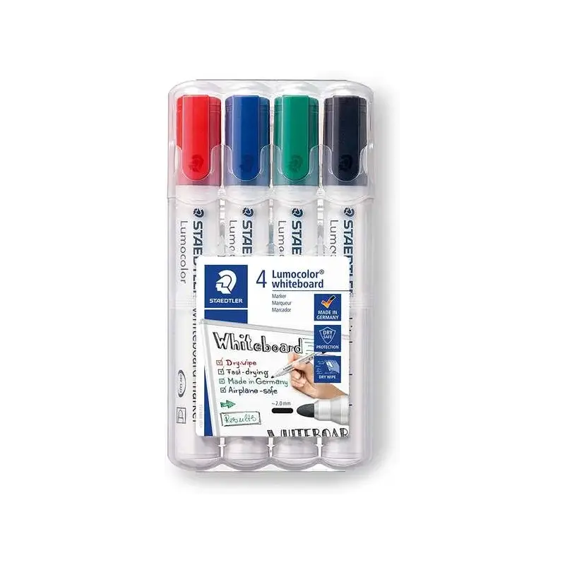 Staedtler Lumocolor 351 Pack de 4 Marcadores para Pizarra Blanca - Secado Rapido - Colores Surtidos | Ahorro Imprimiendo