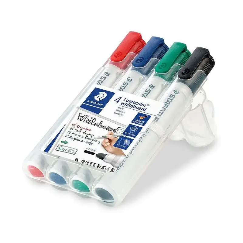 Staedtler Lumocolor 351 Pack de 4 Marcadores para Pizarra Blanca - Secado Rapido - Colores Surtidos | Ahorro Imprimiendo
