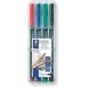 Staedtler Lumocolor 318 Pack de 4 Rotuladores Permanentes - Punta Fina Redonda - Trazo 0.6mm - Capuchon con Clip - Secado Rapido