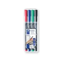 Staedtler Lumocolor 317 Pack de 4 Rotuladores Permanentes - Punta Media Redonda - Trazo 1mm Aprox - Capuchon con Clip - Secado R
