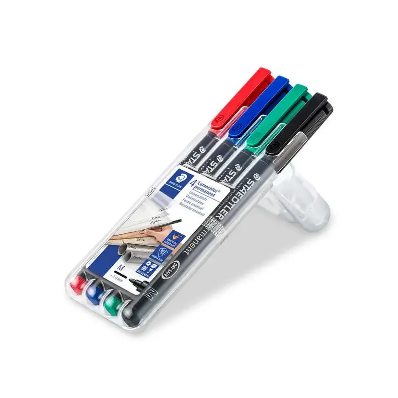 Staedtler Lumocolor 317 Pack de 4 Rotuladores Permanentes - Punta Media Redonda - Trazo 1mm Aprox - Capuchon con Clip - Secado R