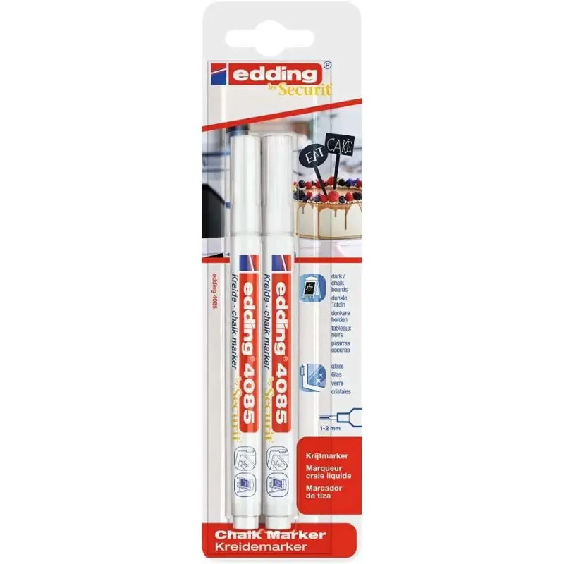 Edding 4085 Pack de 2 Rotuladores de Tiza Liquida - Punta Redonda - Trazo 1-3mm - Olor Neutro - Color Blanco | Ahorro Imprimiend