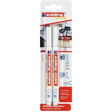 Edding 4085 Pack de 2 Rotuladores de Tiza Liquida - Punta Redonda - Trazo 1-3mm - Olor Neutro - Color Blanco | Ahorro Imprimiend