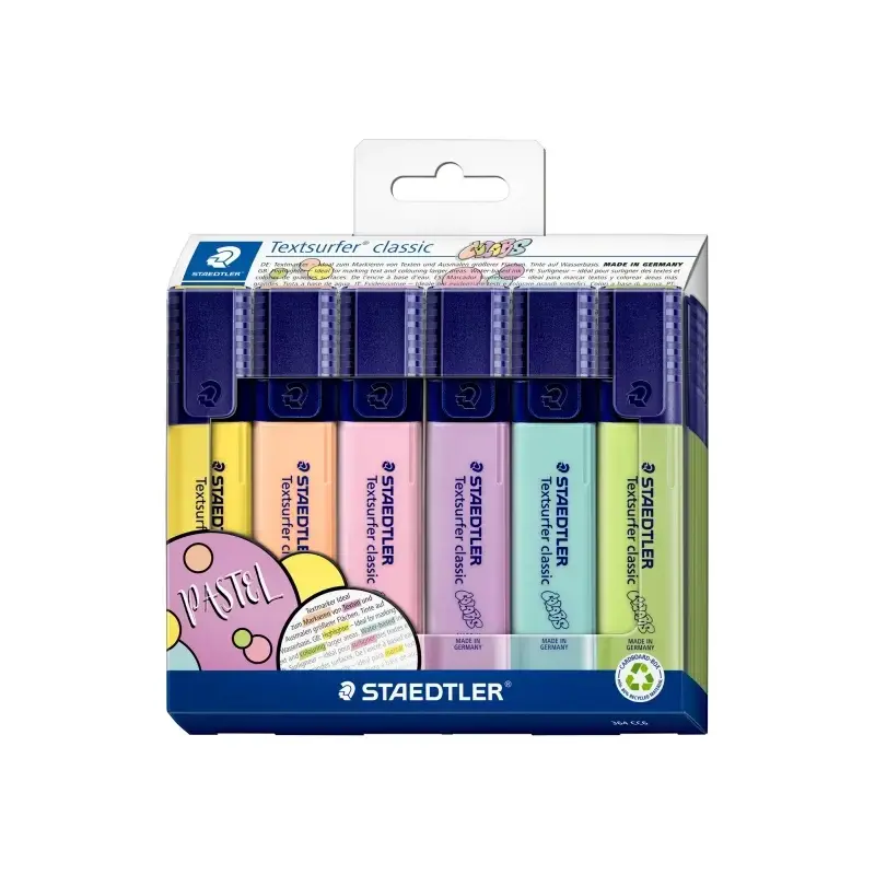 Staedtler Textsurfer Classic 364 Pastel Pack de 6 Marcadores Fluorescentes - Secado Rapido - Trazo 1 - 5mm Aprox - Colores Paste