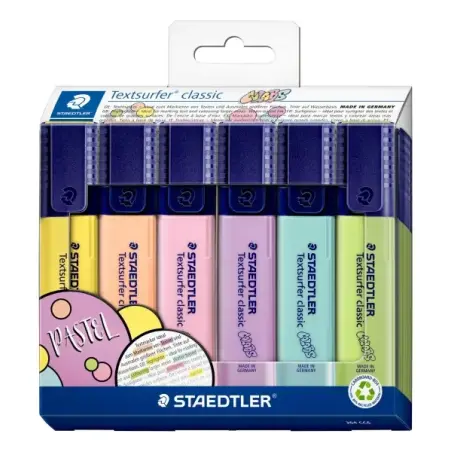 Staedtler Textsurfer Classic 364 Pastel Pack de 6 Marcadores Fluorescentes - Secado Rapido - Trazo 1 - 5mm Aprox - Colores Paste