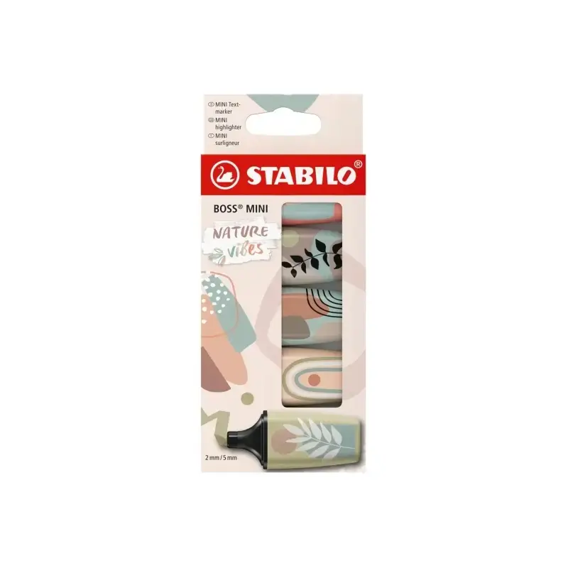 Stabilo Boss Mini Naturevibes Pack de 5 Marcadores Fluorescentes - Trazo entre 2 y 5mm - Tinta con Base de Agua - Antisecado - C