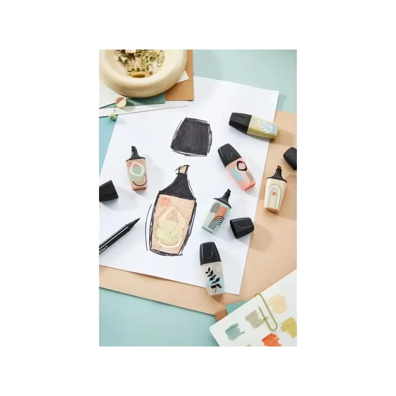 Stabilo Boss Mini Naturevibes Pack de 5 Marcadores Fluorescentes - Trazo entre 2 y 5mm - Tinta con Base de Agua - Antisecado - C