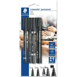 Staedtler Lumocolor Permanent Pack con 4 Rotuladores Permanentes - Diferentes Puntas - Resistente al Agua - Recargables - Color