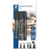 Staedtler Lumocolor Permanent Pack con 4 Rotuladores Permanentes - Diferentes Puntas - Resistente al Agua - Recargables - Color
