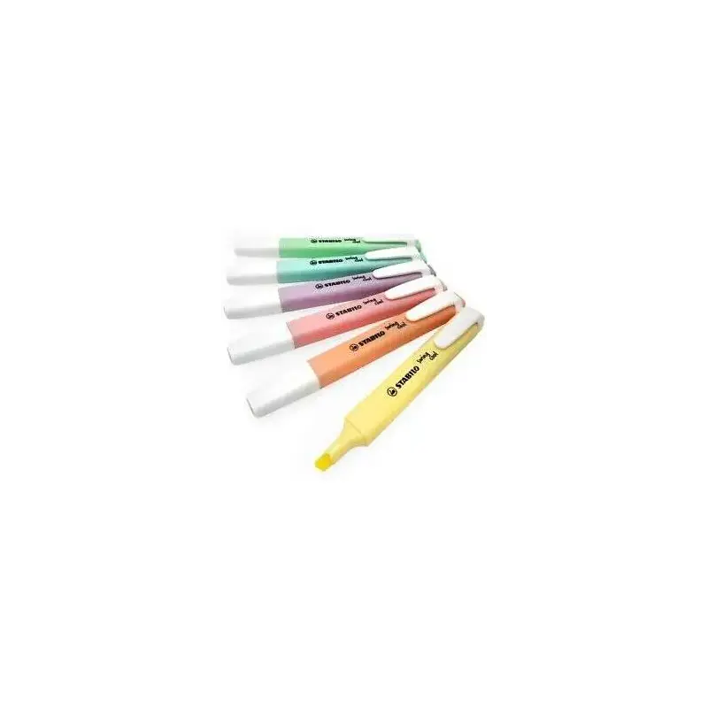 Stabilo Swing Cool Pastel Pack de 6 Marcadores Fluorescentes - Cuerpo Plano - Punta Biselada - Trazo entre 1 y 4mm - Tinta con B