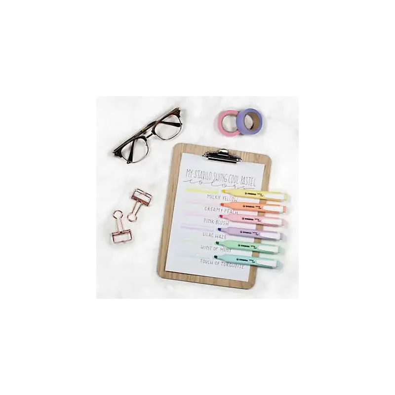 Stabilo Swing Cool Pastel Pack de 6 Marcadores Fluorescentes - Cuerpo Plano - Punta Biselada - Trazo entre 1 y 4mm - Tinta con B