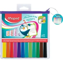 Maped Marker'Peps Pack de 12 Rotuladores para Pizarra Blanca - Punta de Bala 1.5mm - Borrado en Seco - Practica Bolsa con Cremal