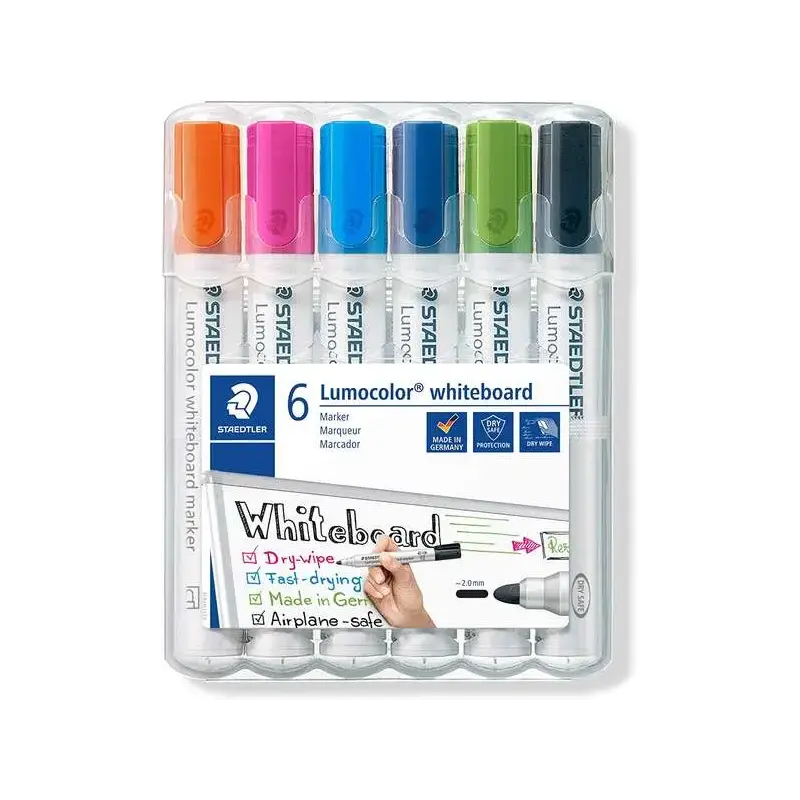 Staedtler Lumocolor 351 Pack de 6 Marcadores para Pizarra Blanca - Secado Rapido - Colores Surtidos | Ahorro Imprimiendo