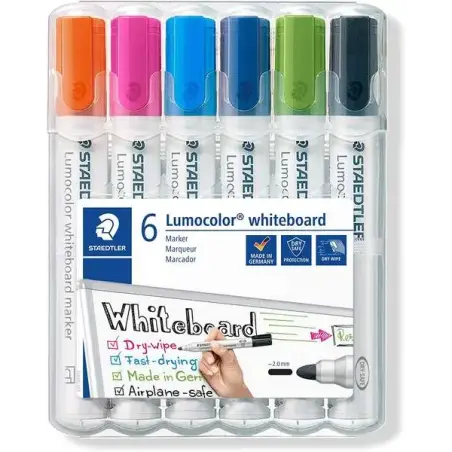 Staedtler Lumocolor 351 Pack de 6 Marcadores para Pizarra Blanca - Secado Rapido - Colores Surtidos | Ahorro Imprimiendo