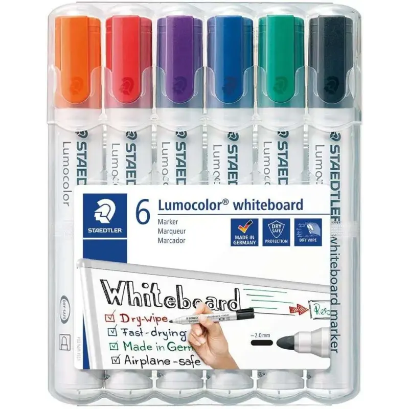 Staedtler Lumocolor 351 Pack de 6 Marcadores para Pizarra Blanca - Secado Rapido - Colores Surtidos | Ahorro Imprimiendo