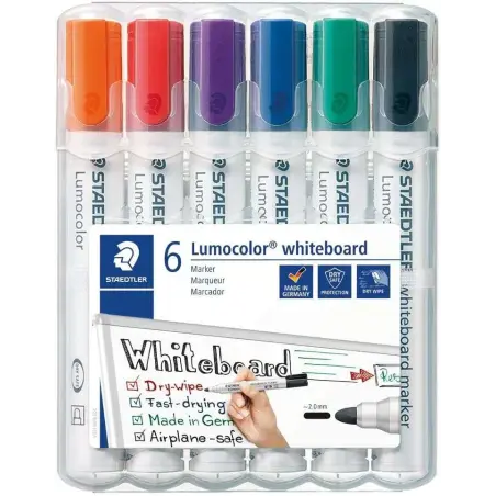 Staedtler Lumocolor 351 Pack de 6 Marcadores para Pizarra Blanca - Secado Rapido - Colores Surtidos | Ahorro Imprimiendo