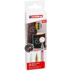 Edding 780 Pack de 3 Rotuladores Permanentes de Tinta Opaca - Punta Redonda - Trazo 0.8mm - Puntas de Recambio Disponibles - Sec