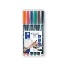 Staedtler Lumocolor 317 Pack de 6 Rotuladores Permanentes - Punta Media Redonda - Trazo 1mm Aprox - Capuchon con Clip - Secado R