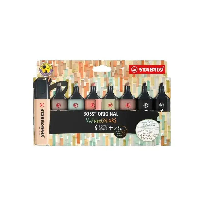 Stabilo Boss Naturecolors Pack de 8 Marcadores - Trazo entre 2 y 5mm - Tinta con Base de Agua - Colores Siena, Beige, Ocre Oscur
