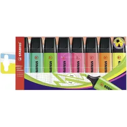 Stabilo Boss 70 Pack de 8 Marcadores Fluorescentes - Trazo entre 2 y 5mm - Recargable - Tinta con Base de Agua - Colores Surtido