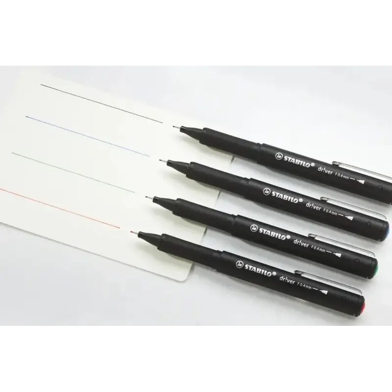 Stabilo Dr!ver Pack de 4 Rotuladores de Punta Fina 0.4mm - Tinta a Prueba de Manchas, Inodora y con Base al Agua - Fabricado con