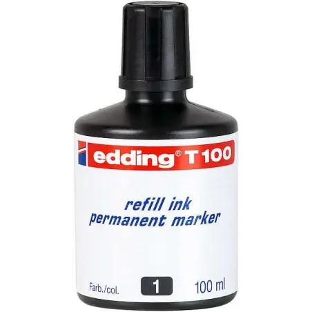 Edding T100 Bote de Recarga para Rotulador Permanente - Capacidad 100ml - Color Negro | Ahorro Imprimiendo