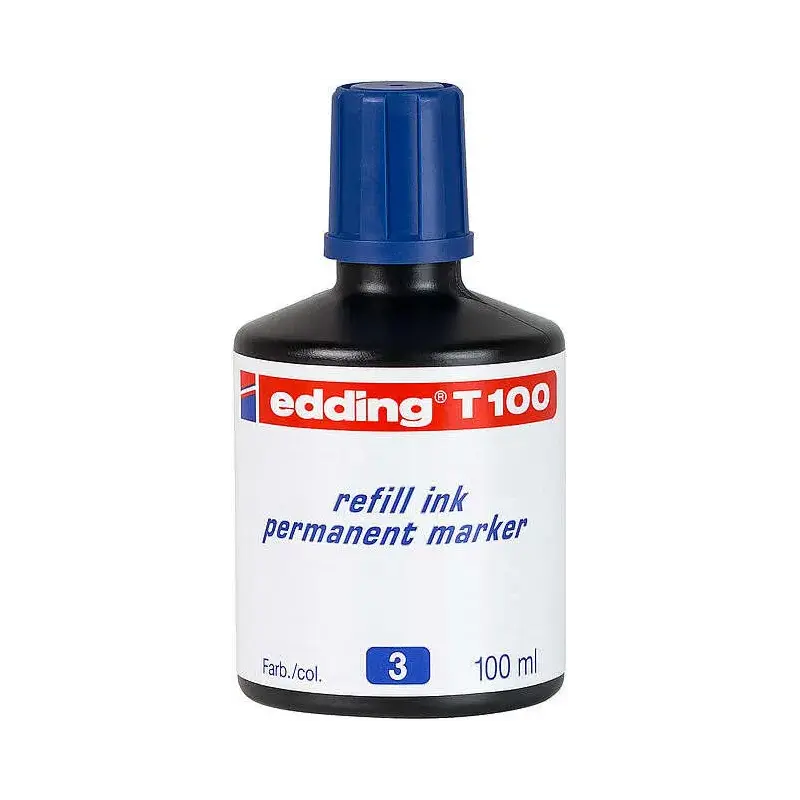 Edding T100 Bote de Recarga para Rotulador Permanente - Capacidad 100ml - Color Azul | Ahorro Imprimiendo