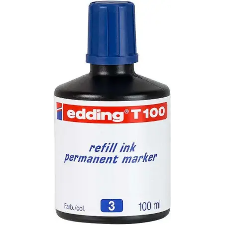 Edding T100 Bote de Recarga para Rotulador Permanente - Capacidad 100ml - Color Azul | Ahorro Imprimiendo