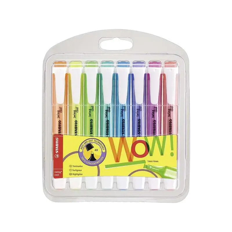 Stabilo Swing Cool Pack de 8 Marcadores Fluorescentes - Cuerpo Plano - Punta Biselada - Trazo entre 1 y 4mm - Tinta con Base de