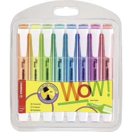 Stabilo Swing Cool Pack de 8 Marcadores Fluorescentes - Cuerpo Plano - Punta Biselada - Trazo entre 1 y 4mm - Tinta con Base de