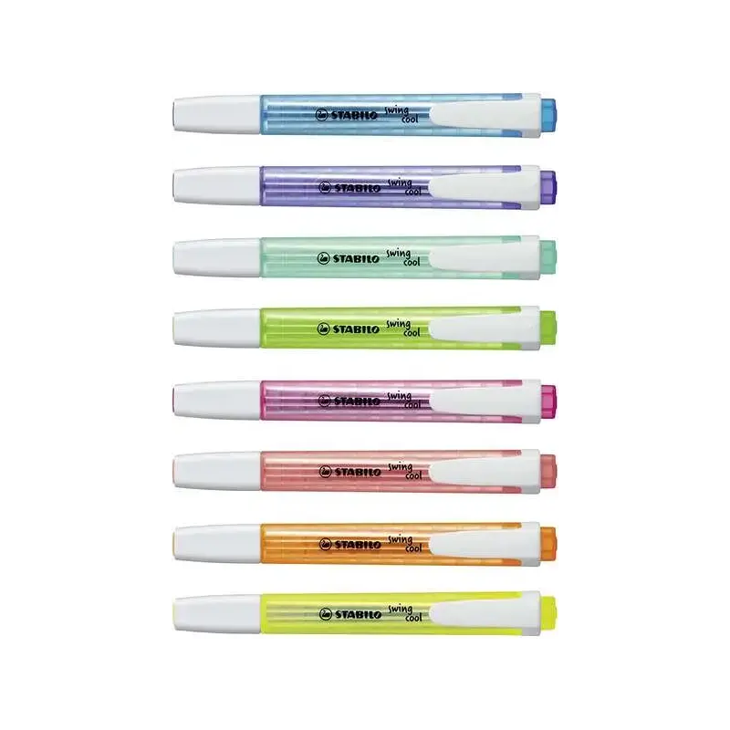 Stabilo Swing Cool Pack de 8 Marcadores Fluorescentes - Cuerpo Plano - Punta Biselada - Trazo entre 1 y 4mm - Tinta con Base de