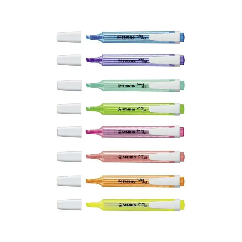 Stabilo Swing Cool Pack de 8 Marcadores Fluorescentes - Cuerpo Plano - Punta Biselada - Trazo entre 1 y 4mm - Tinta con Base de