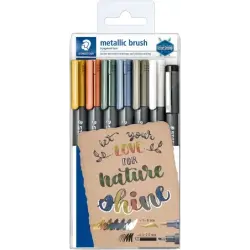 Staedtler Metallic Brush Pack de 7 Rotuladores Punta de Pincel - Tinta Base de Agua - Trazo 1 - 6mm Aprox - Colores Surtidos | A