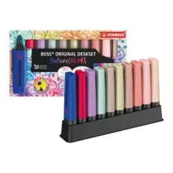 Stabilo Boss Naturecolors Pack de 10 Marcadores con Base para Escritorio - Incluye los 4 Nuevos Colores Wildflower - Trazo entre